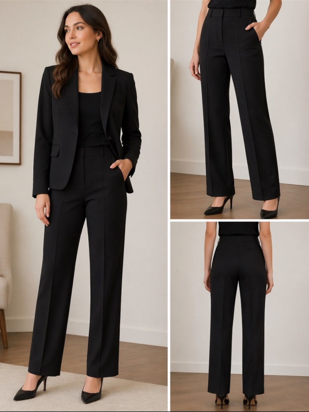EVAN PICONE High Rise Lined Black Tailored Relaxed Fit Trouser Pants Size 6
